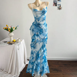 <span class=keywords><strong>Vestido</strong></span> Maxi <span class=keywords><strong>de</strong></span> Gasa con Volantes Florales Personalizado para Mujer, Vestidos <span class=keywords><strong>de</strong></span> Fiesta <span class=keywords><strong>de</strong></span> Noche para Damas - Product Image 4