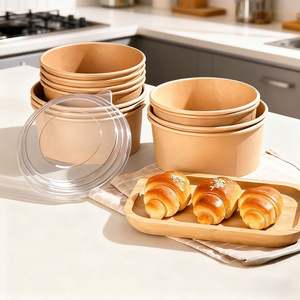 โรงงานขายส่งชามกระดาษคุณภาพสูงแบบใช้แล้วทิ้ง รีไซเคิลได้ สำหรับใส่อาหารกลางวัน สลัด ของหวาน ขนมปัง บรรจุภัณฑ์ พร้อมโลโก้สั่งทำ ฝาปิดสำหรับอาหารร้อน - Product Image 6