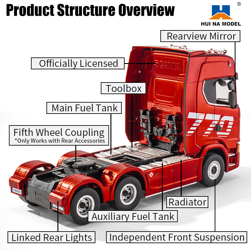 Huina 1501 Car Head 770S V8 1/18 RC Alloy Tractor Truck