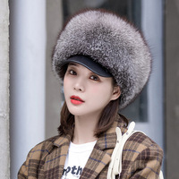 Gorro de Piel de Zorro Plateado Natural para Invierno, Unisex, Grueso y Cálido, de Piel Entera, Gorro de Piel Auténtica de Lujo con Orejeras