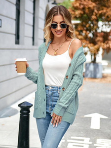 Nuovi Arrivi: <span class=keywords><strong>Cardigan</strong></span> Lungo Vintage in <span class=keywords><strong>Viscosa</strong></span> Anti-Pilling a Maglia Piatta con Maniche Lunghe, Bottoni Grandi e Tasche - Product Image 2