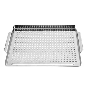 Rechthoek Rvs Grill Pan Bbq Kookgerei Koffiebrander Koekenpan Bakplaat Met Gaten