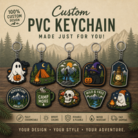 Porte-clés personnalisé en PVC souple, porte-clés en vinyle 2D en relief, breloque en caoutchouc avec logo personnalisé pour le camping, souvenir d'Halloween