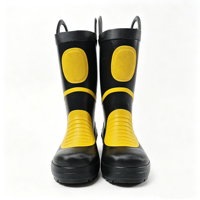 Nouvelle Arrivée Bottes de pompier noires et jaunes à tige haute en caoutchouc avec embout en acier et languette de traction, protection contre les produits chimiques dangereux