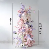 Dekorasi dinding lengkung tegak bunga sutra buatan ramah lingkungan warna pink ungu manis untuk pernikahan, rangkaian latar belakang lautan bunga
