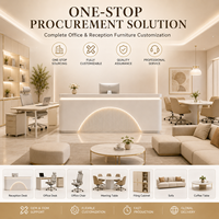 Comptoir de réception en panneaux cannelés blanc crème avec éclairage LED, logo personnalisé, comptoir de caisse pour salon de beauté