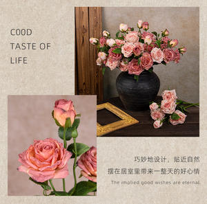 Rosa Artificial Francesa Vintage de 3 Cabezas con Borde Quemado, Flor al por Mayor para Decoración del Hogar, Bodas <span class=keywords><strong>y</strong></span> Jarrones (Seda de Alta Calidad) - Product Image 6