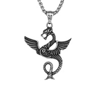 Liontin Baja Anti Karat Bertekstur Mitologi Ular Laut Sayap Naga, Perhiasan Fashion Berkualitas Tinggi, Kalung Pria Grosir