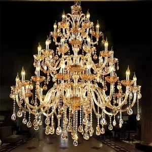 Lampu gantung lilin Modern, lampu gantung kristal Amber, lampu kristal besar untuk ruang tamu, lampu gantung lorong