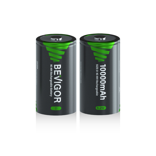 BEVIGOR High Capacity Pack of 2 D Size 10000mah Nimh Batteries 1.2v R20 Battery Cell Size D 1.2v Nimh Rechargeable D Batteries