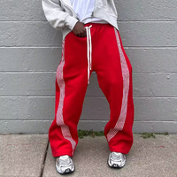 Pantalon de survêtement ample et décontracté pour homme Yingling, coupe droite, motif rayé contrastant, avec logo personnalisé, en molleton épais