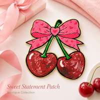 En gros, Grand patch thermocollant de 9 pouces en sequins cerise, motifs nœud rose et cœur brodé, pour la décoration de vêtements de mode DIY
