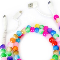 Kabel Data Berwarna-warni 4 in 1 dengan Manik-manik, Kabel Tipe C, Pengisi Daya Ponsel Cepat, Aksesori Pengisi Daya