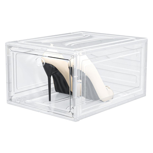Boîte de rangement pour chaussures pliable rectangulaire blanche/noire en plastique PET moulé par injection, écologique, empilable, avec ouverture frontale - Product Image 4
