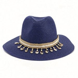 Hot Sale Wholesale Custom Brand Silk Screen Printed Shell Design Summer Wide Brim Fedora Panama Paper Straw <b>Hat</b> <b>for</b> Women Men - Product Image 4