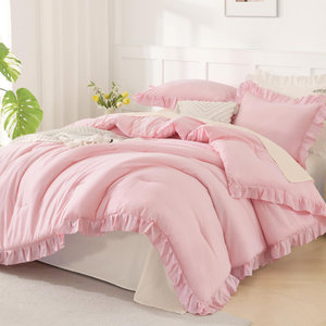 <strong>White</strong> Comforter <strong>Ruffle</strong> Cute Soft Lightweight Fluffy <strong>Bedding</strong> 3-Piece <strong>Bedding</strong> Comforter Set - Product Image 1
