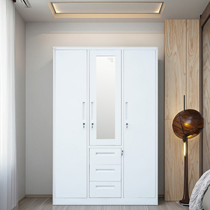 Armoire métallique moderne à 3 portes en acier imprimé, extensible, pour <span class=keywords><strong>vêtements</strong></span>, salle à manger, chambre, avec miroir et tiroir - Product Image 1