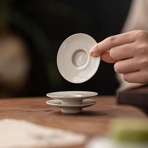 Guanlan Ceramic <b>Tea</b> Cup Mat Wood Ash Flat Shape Non Slip Heat Insulating For Kung Fu <b>Tea</b> <b>Set</b> Home Use - Product Image 3