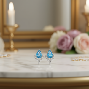 Orecchini a Perno WUDENG con Topazio Blu in Argento Sterling 925, Forma a Pera, Gioielli alla Moda per Donne - Product Image 2