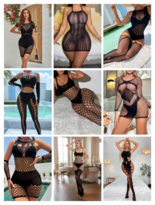 Nuisette Sexy Femme en Résille Transparente Body Bas Resille Creux Lingerie - Product Image 3