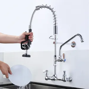 Eco Friendly Sink Faucet With Pre-Rinse Sprayer And Add-on Swing Pot Filler Faucet 8 Inch Center Commercial Kitchen Sink Faucet