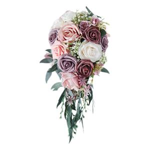 Eleganti mazzi di nozze blu fatti a mano a cascata forma di decorazione per la sposa per il giorno di San Valentino ringraziamento occasioni damigella d'onore - Product Image 3