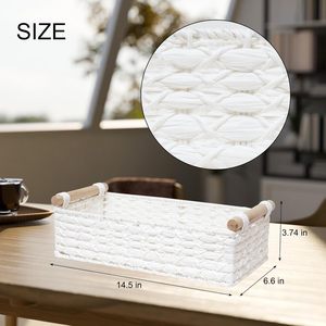 热销柳条塑料收纳器厂家价格浴室手工编织纸绳收纳篮 - Product Image 4