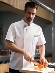 Vêtements de travail pour chef d'hôtel, manches courtes, unisexe, polyester/coton, vestes de chef pour hommes et femmes, uniformes de pâtisserie pour restaurant occidental - Product Image 3