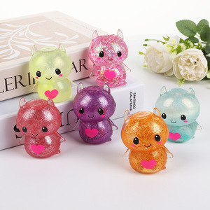 Glitter-Filled Infant-Safe <b>Squeeze</b> Toy Wholesale Custom Cute Pink Monster Squishy Toy Transparent TPR Fidget <b>Ball</b> - Product Image 3