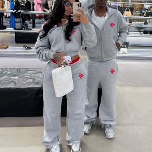 Set di felpe con cappuccio e pantaloni sportivi di alta qualità abiti <span class=keywords><strong>firmati</strong></span> personalizzati da <span class=keywords><strong>donna</strong></span> tuta in due pezzi con cerniera - Product Image 1