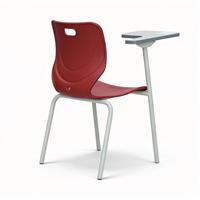 Chaise d'étudiant avec tablette intégrée, tablette d'écriture, coque moulée rouge, structure en acier blanc pour salle de classe, conférences, lecture
