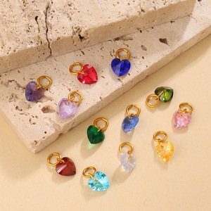 Heart Zircon Pendant Colorful DIY Jewelry Accessory For <b>Bracelet</b> Necklace Earring Making Stainless Steel Plated Spring 2026 - Product Image 1