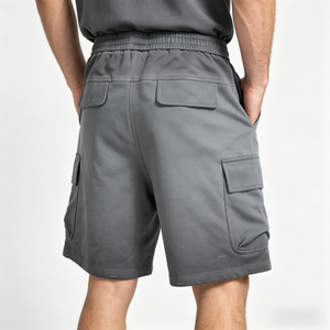 Custom Logo Streetwear Jogger Black Grey Acid Wash Sun Faded Design Oversized Loose Men's Shorts - Product Image 3