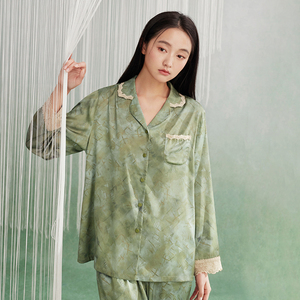 Anzhiban - Pijamas de Mujer de Lujo, Sensuales, de Manga Larga, de Satén y Elastano, Frescos y Transpirables, Talla Grande, Estilo Chino Personalizado, para Otoño/Primavera - Product Image 4