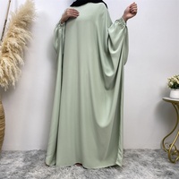 6689 #   Abaya Maxi Premium Nida Couleur Unie Manches Chauve-Souris Fermeture Élastique Poignets Fermeture Éclair au Dos pour Femmes Musulmanes Aïd 2023