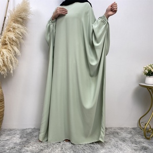 6689# Premium Nida Solid Color batwing Closed Abaya <b>Maxi</b> Dresses With Elasticated Cuff Back Zipper for Muslim Women 2023 Eid - Product Image 2