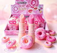Grosir 24 Pcs Lip Balm Pelembap Donat Pink dengan Vitamin C, Kemasan Bulat, Masker Bibir, Perlengkapan Tidur