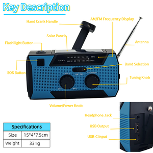 <span class=keywords><strong>Radio</strong></span> de Emergencia Portátil <span class=keywords><strong>FM</strong></span> AM con Certificación RoHS, Linterna Integrada, Lámpara de Lectura, <span class=keywords><strong>Radio</strong></span> Solar de Manivela de 5000mAh para Vida Aislada - Product Image 3
