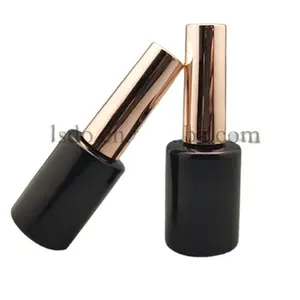 straight round 8ml 10ml 12ml 15ml glossy black nail polish bottles with rose gold cap and gel flat brushes for uv gel polish