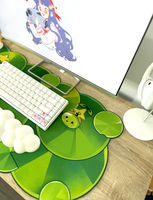 Tapis de bureau grand format motif feuille de lotus mignon style dessin animé, tapis de souris gaming Kawaii à motif de plante verte, tapis de bureau de forme irrégulière