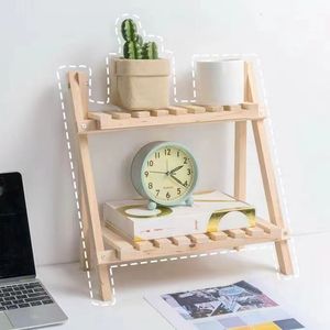 Bicheng Bamboo Double Layer <b>Desktop</b> <b>Shelf</b> 35cm X 35cm Standing Storage Organizer For Desk Bedroom Dormitory - Product Image 5