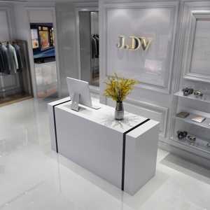 Phòng Tập Thể Dục Hiện Đại Beauty Salon Cửa Hàng Vải Custom Look <span class=keywords><strong>Design</strong></span> Trắng Kích Thước Mặt Trước Bàn Tiếp Tân Bằng Đá Cẩm Thạch - Product Image 2