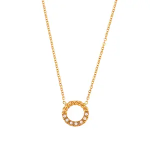 Collana all'ingrosso impermeabile oro placcato 18K set di gioielli in acciaio inox Twist cerchio collana pendente di cristallo per le donne