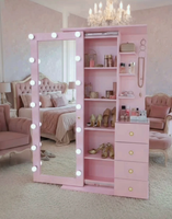 Meubles de chambre à coucher modernes en MDF : Coiffeuses personnalisables de différentes couleurs avec miroir éclairé et armoire de rangement