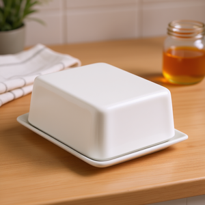 Mantequillera de cerámica blanca cuadrada, diseño natural, fabricada en Alemania. - Product Image 3