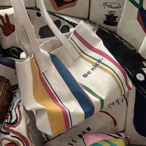 Bolso de Mano de Lona de Un Solo Hombro Edición Coreana <span class=keywords><strong>MECO</strong></span>, Línea Simple, Patrón Personalizado, Estilo Artístico, Tamaño Mediano, Cierre Personalizado, para Viajes Diarios - Product Image 3