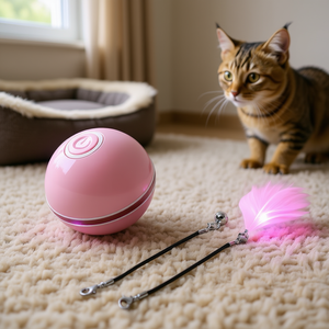 Jouet interactif pour chat, balle roulante avec lumière LED rose rechargeable, jouet amusant pour animaux de compagnie - Product Image 2