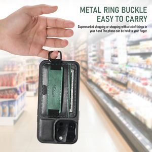 Funda de teléfono SUTENI, correa de muñeca, hebilla de anillo, tarjetero de piel sintética, soporte para iPhone 17 Pro Max 16 Plus 15 14 13 <span class=keywords><strong>Mini</strong></span> 12 11 - Product Image 4