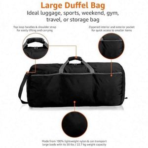 <b>Extra</b> <b>Large</b> Nylon Duffel Bag Lightweight Foldable Black Travel Luggage Bag with Custom <b>Printed</b> Logo - Product Image 2