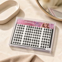 Extensions de cils 3D sans colle, 14 mm, effet grand œil, grappes de cils vaporeux, effilés et volumineux, faux cils en plateau pour maquillage DIY et fournitures de beauté